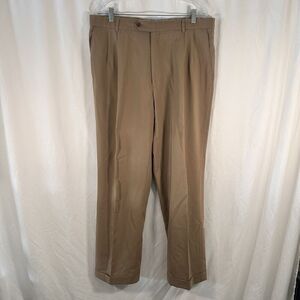 Ballin Wool Pants Men's 38 Brown Pleated Front Super 120's Wool Classic Fit